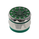 Grinder "Hanfblatt" Metall, Silber mit Rot/Blau/Schwarz/Grün; 4-tlg.; 44 x 34 mm, einzeln