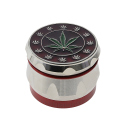 Grinder "Hanfblatt" Metall, Silber mit Rot/Blau/Schwarz/Grün; 4-tlg.; 44 x 34 mm, einzeln