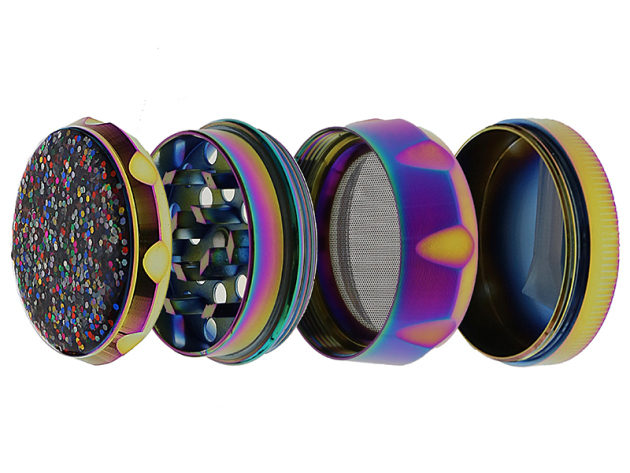 Grinder "Konfetti Glitter" Metall, 4-tlg.; regenbogenfarbig; 44 mm x 34 mm