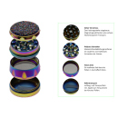 Grinder "Konfetti Glitter" Metall, 4-tlg.; regenbogenfarbig; 44 mm x 34 mm
