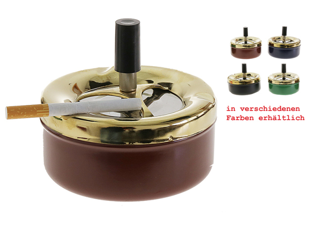 Drehaschenbecher "Klassiker" aus Metall; versch. Farben mit Gold;  11 x 13 cm