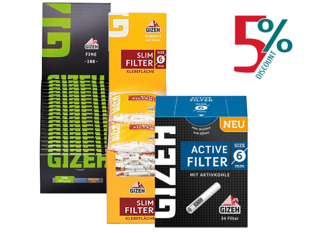 5% auf alle Zigarettenfilter und - papier von Gizeh *bezieht sich auf den Grundpreis
