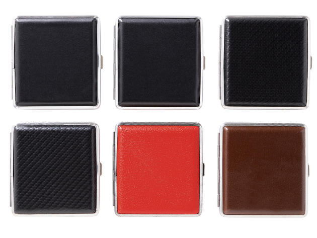 Cigarette Case display 6x "Red & Black" with rubber band, capacity: 20 cigs.