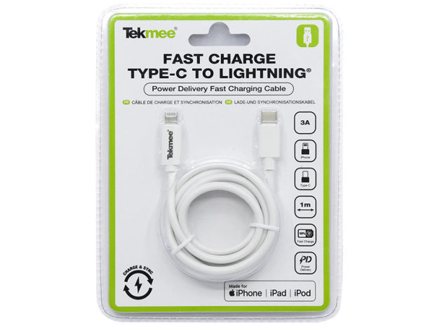 Tekmee Ladekabel USB-C auf Lightning, Fast Charge, 1m, weiß