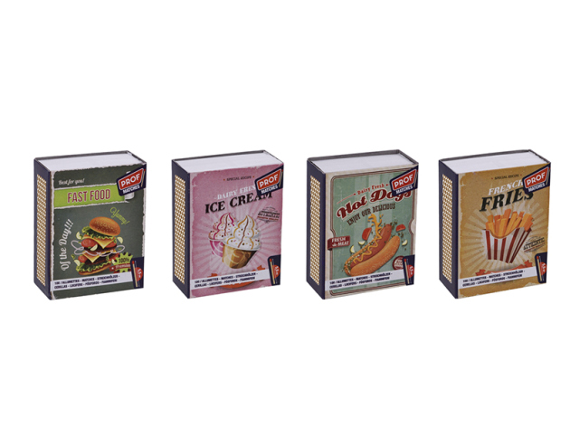 Streichhölzer PROF "Fast Food/ Ice Cream/ Fries/ Hot Dogs" 55mm; 3x 100 Stück