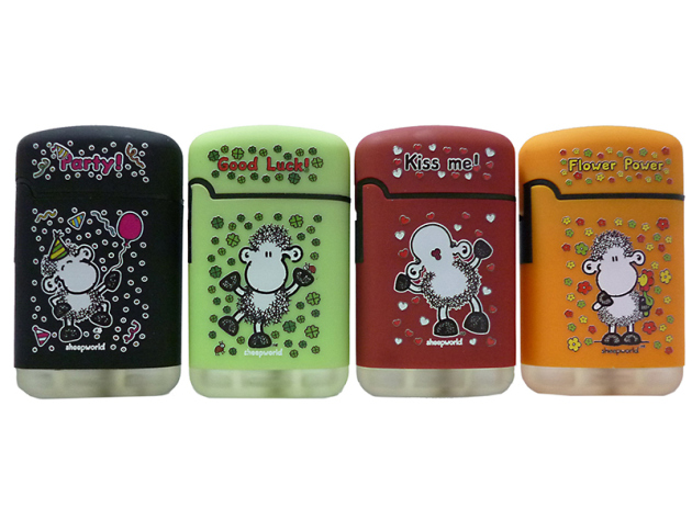 Sturmfeuerzeuge "Sheepworld", Easy Torch, Rubber, 4 Designs,  20er Display