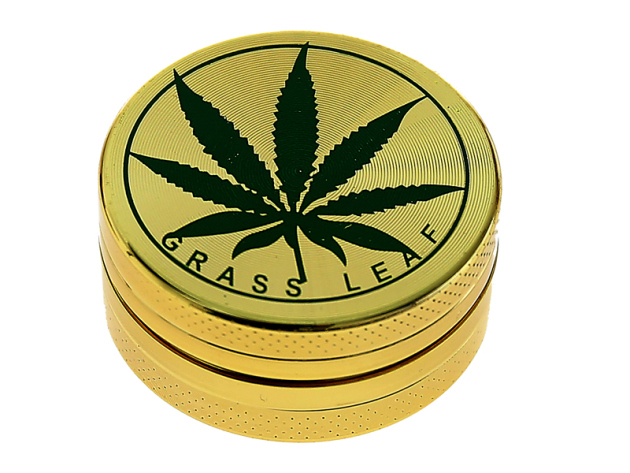Grinder "Hanfblatt" gold; 3-tlg.; Höhe 1,75 cm; Ø 4 cm