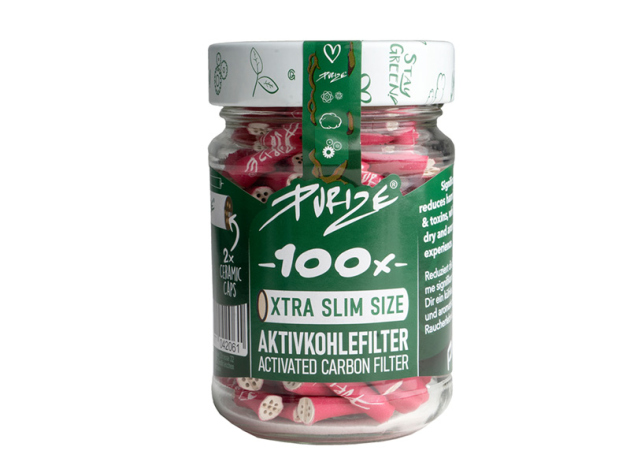 PURIZE Pink; 100er Glas, 100 XTRA Slim Size; Aktivkohlefilter