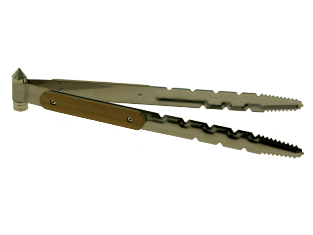 Zange für Shishakohle; Länge 30 cm, silberfarbig mit Holzgriff