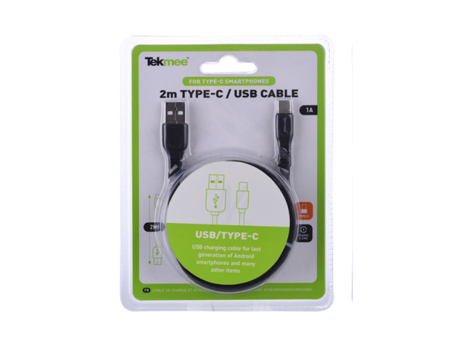 Tekmee Ladekabel USB auf USB-C,  2m, schwarz oder weiß