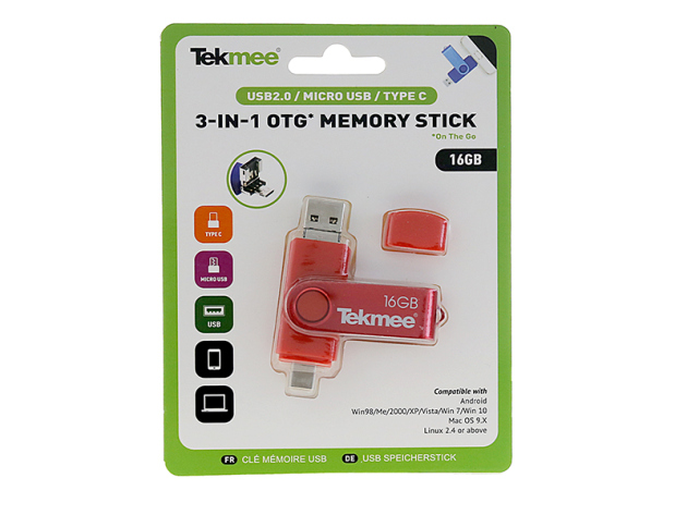 Tekmee Memory-Stick - 3 in 1 (USB/ USB-C/ Micro-USB), 16GB