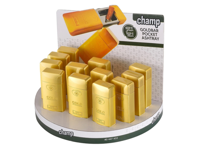 Taschenascher "Goldbarren" 6.8 x 2.9 x 1.3cm; 12er Display