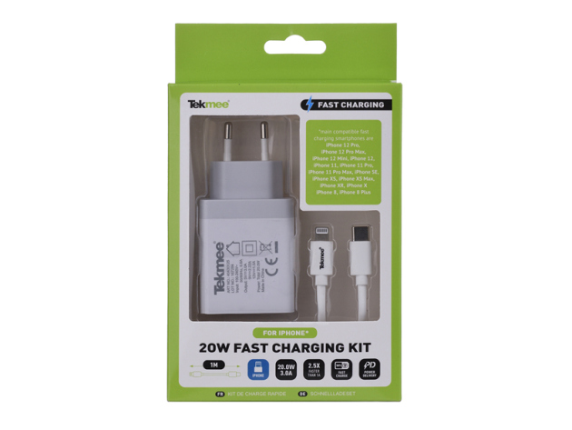 Tekmee Netzstecker 1x USB-C - inkl. Ladekabel USB-C auf Lightning, 1m, weiß