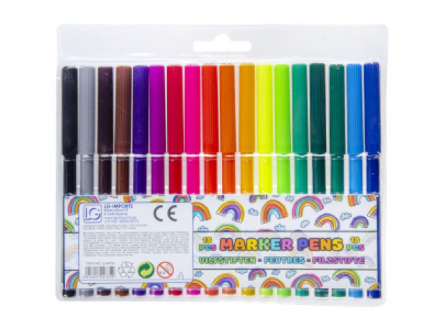 Filzstifte, 18 Stück in Klarsichttasche