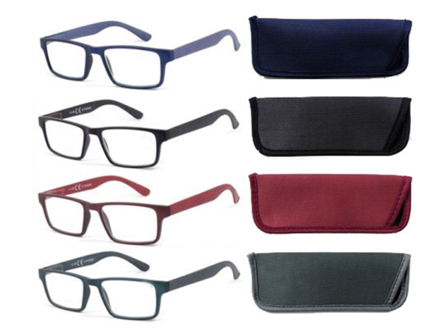 Lesebrillen "Zorr" (+2,0) mit Etui; versch. Farben, 10er Box