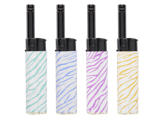 Stabfeuerzeuge Mini "Glitzer Zebra" 24er Display