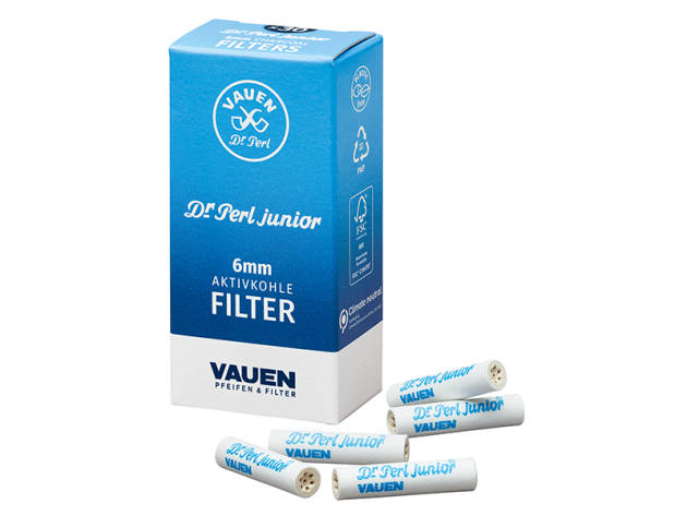 Vauen Pfeifenfilter Dr. Perl Junior Aktivkohlefilter mit 2 Keramikkappen; 6mm, 30er Packung