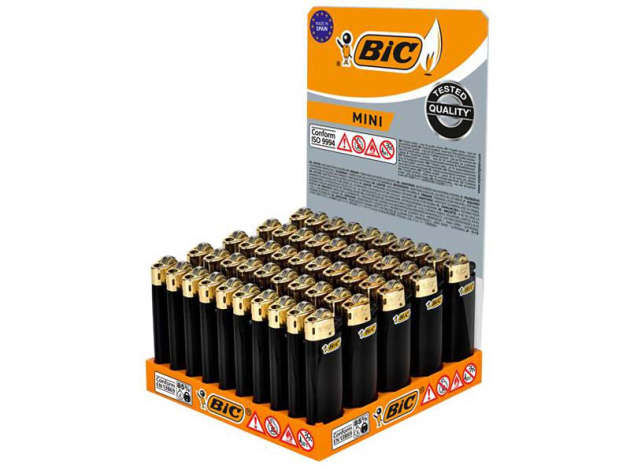 BIC Mini Flint Lighters "Black/Gold", 50p Display