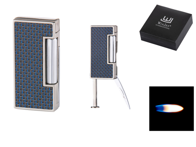 Pfeifenfeuerzeug "Carbon" Winjet; blau, mit Besteck