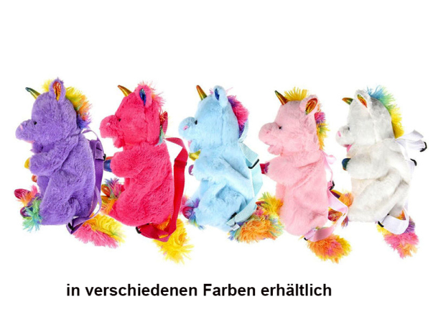 Plüsch-Rucksack "Einhorn", 32 cm, 5-fach sortiert, einzeln
