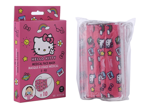 Medizinische-Kinder-Maske "Hello Kitty" rosa, 10er Pack
