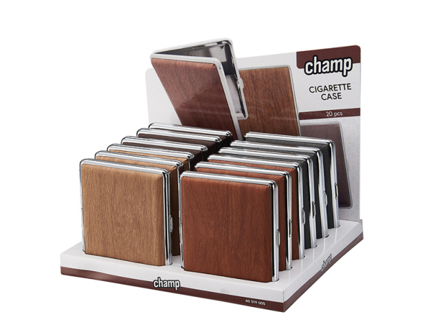 Zigarettenetui "Wooden" für 20 Zig., mit Gummiband, 12er Display