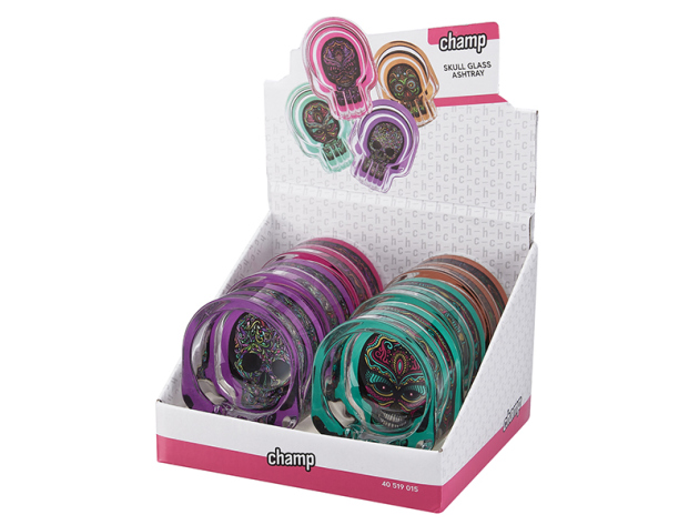 Glasaschenbecher "Skull" 9,5 x 7 cm, 6er Display