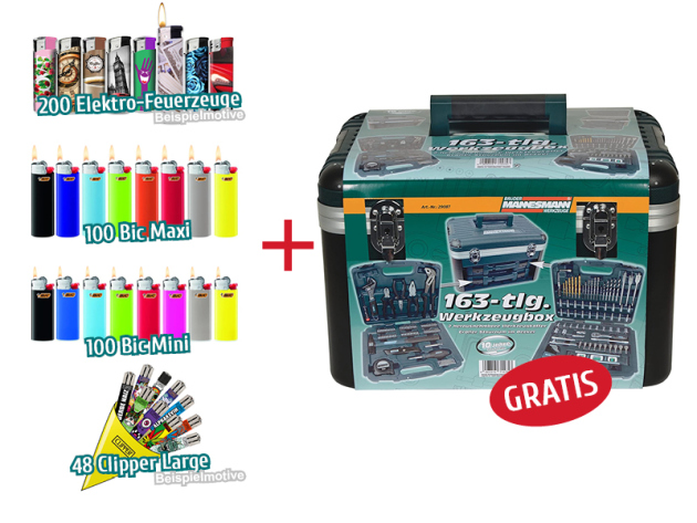 Aktion 448 feuerzeuge + Brüder Mannesmann Werkzeugbox