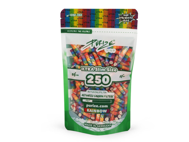 PURIZE "We Love Diversity"; 250er Vorratsbeutel, 250 XTRA Slim Size (ø 5,9 mm), Aktivkohlefilter