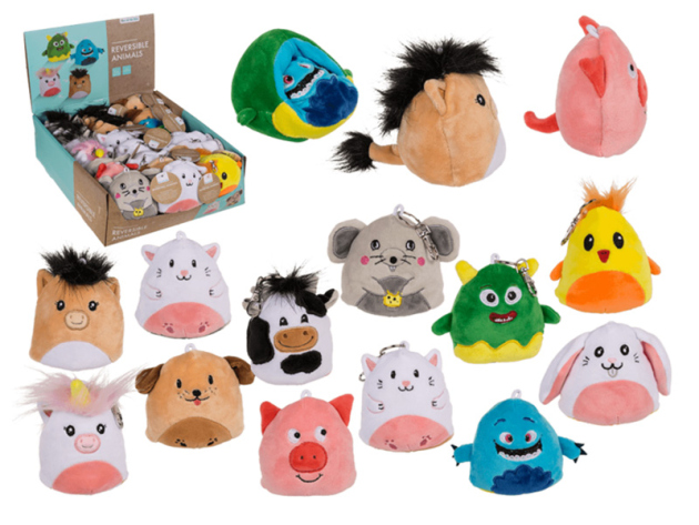 Plüsch Wendetier mit Karabiner; ca. 9 cm, 6-fach sortiert, 24er Display