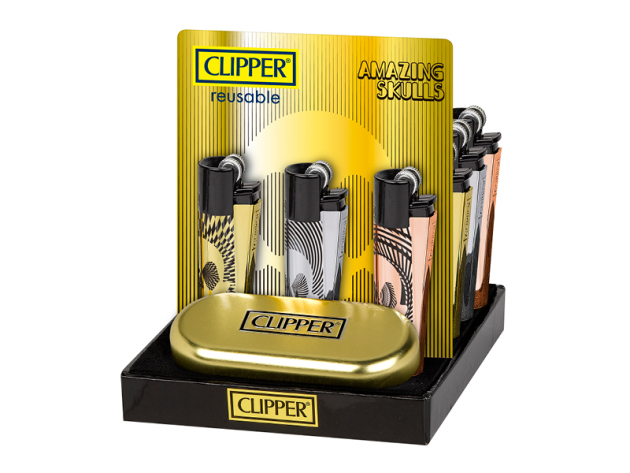 Clipper Metal Large AMAZING SKULLS, 12er Display