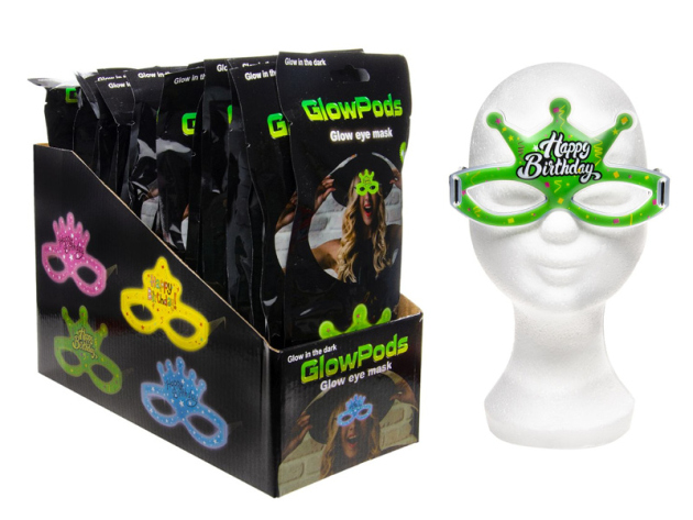 Glitzermaske Happy Birthday,4-fach sort.; einzeln