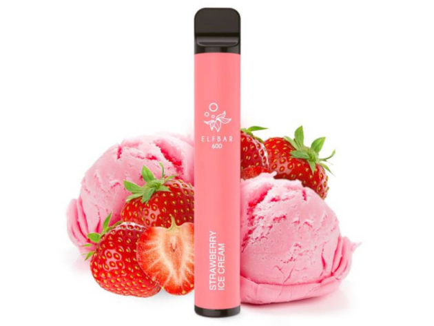 ELFBAR 600 - "Strawberry Ice Cream" (Erdbeere, Eiscreme) - E-Shisha - ohne Nikotin - 600 Züge