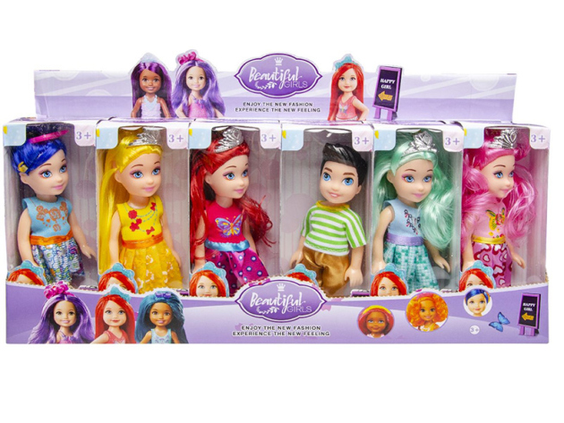 Puppe; versch. Farben; 6-fach sortiert; 12er Display