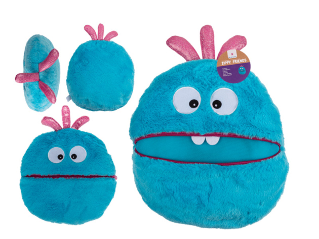 Plüsch "ZIPPY Friends";  blau, 30 x 30 x 6 cm, einzeln