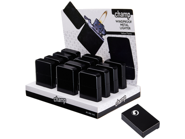 Benzinfeuerzeug "Schwarz matt" 12er Display