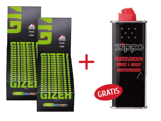 2x Gizeh Black Fine 20 Hefte + Zippo-Benzin GRATIS