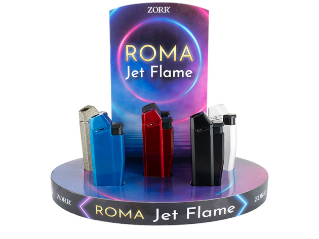 Metallfeuerzeuge "Roma" Jet-Flame, versch. Farben, 6er Display