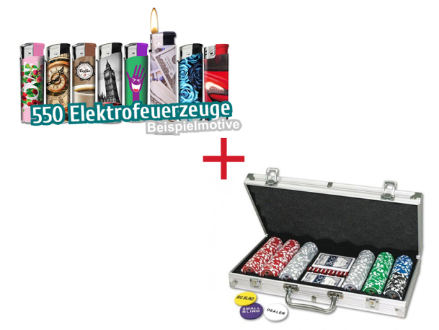 Aktion 550 Elektrofeuerzeuge + Pokerkoffer