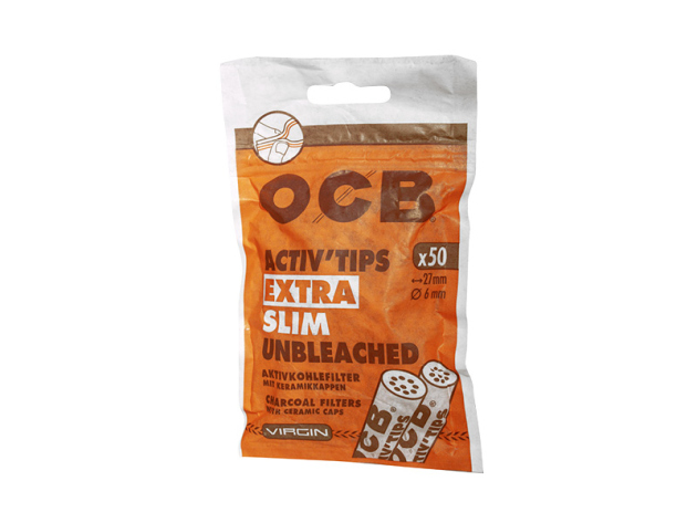 OCB Activ Tips Extra Slim Unbleached - 1 Beutel je 50 Aktivkohlefilter