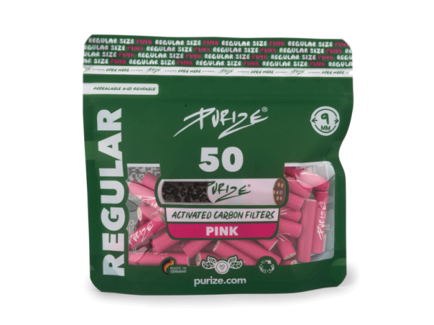 PURIZE Pink, 50er Pack, Regular Size 9mm, Aktivkohlefilter