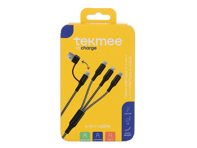 Tekmee Ladekabel USB / USB-C auf alles, 4-in-1, Textilkabel, 1 m