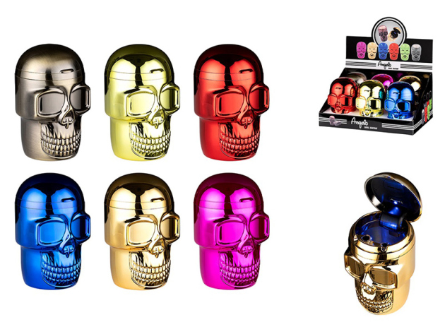Autoaschenbecher "Skull" LED, Höhe 12,5 cm; Ø 7,5 cm, 6 Stück farbig sortiert