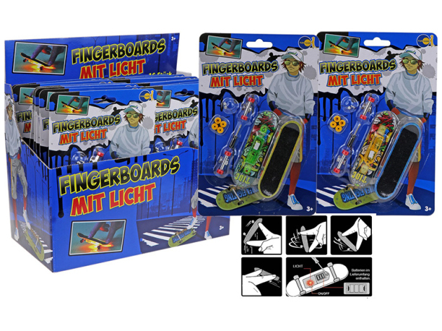 Fingerboard / Skateboard mit LED Licht, versch.Farben; 16er Display