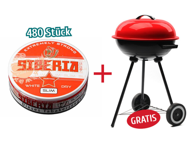 480x Siberia 80° Red Slim White Dry 13g + Barbecue KettleTrolley Grill GRATIS