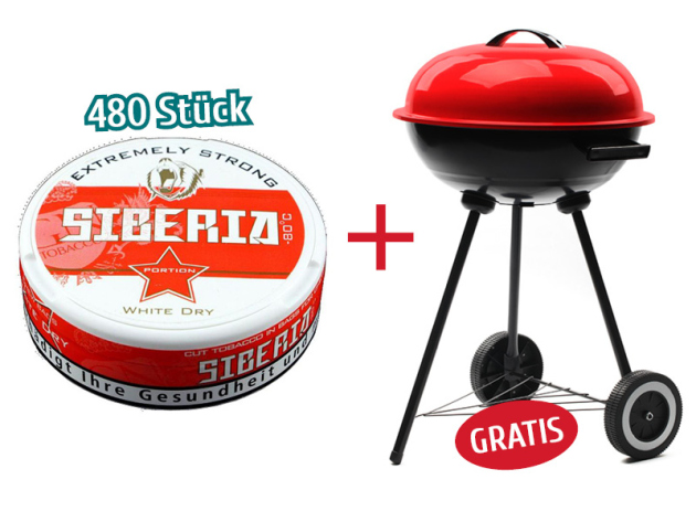 480x Siberia 80° Red White Dry + Barbecue KettleTrolley Grill GRATIS