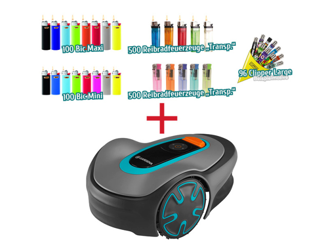 Aktion 1296 Feuerzeuge + Gardena Mähroboter SILENO minimo