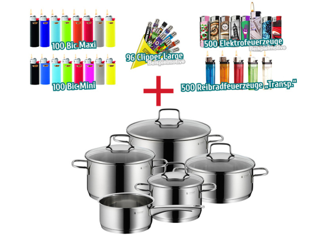 Aktion 1296 Feuerzeuge + WMF Astoria TopfSet, 5-teilig