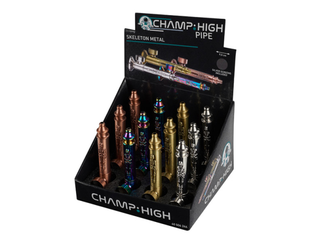 Handpfeife "Skelett", metall, Länge 9,5 cm, 4-fach sortiert, 12er Display