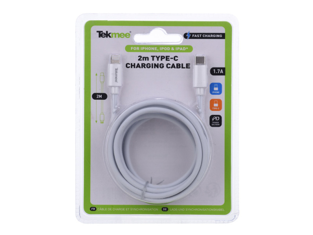 Tekmee Ladekabel USB-C auf Lightning, 1.7A, weiß, 2m